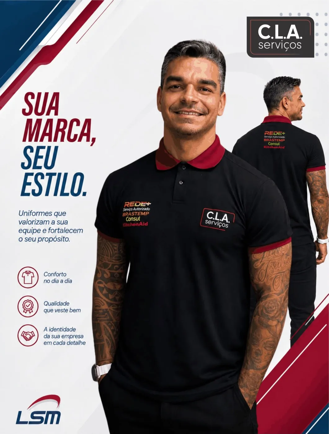 C.L.A. Serviços: Polo com detalhes em vermelho
