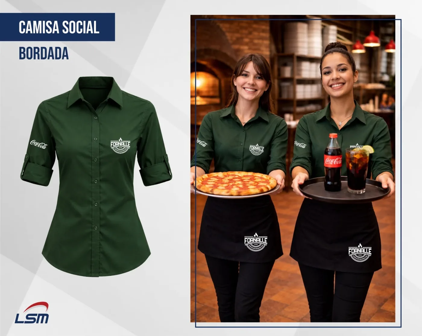 Pizzaria: Social bordada em verde profundo