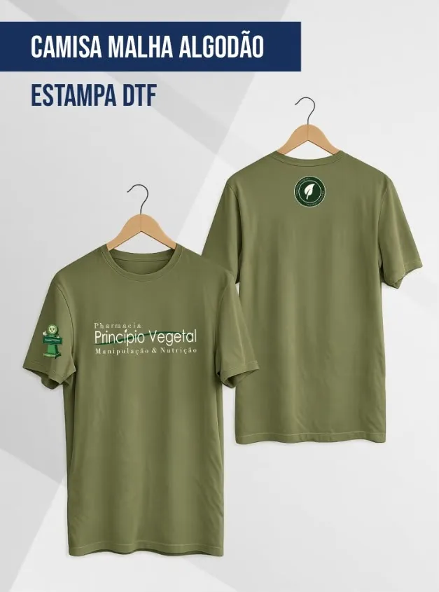 Princípio Vegetal: Dry fit e algodão com estampa DTF